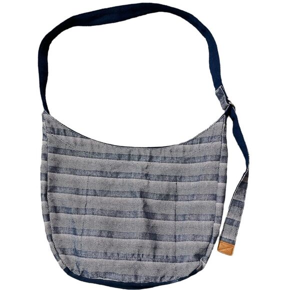 Women's Thirty-One Retro Metro Navy Striped Hobo Cross Body Bag - Picture 1 of 12